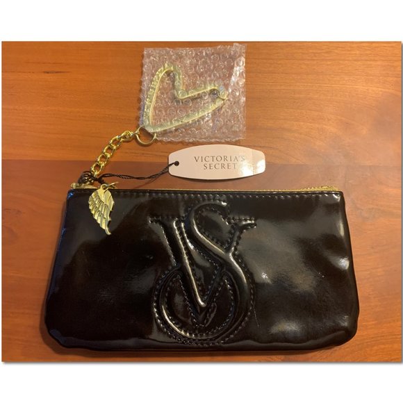 Victoria's Secret Handbags - Victoria's Secret Black Wristlet Faux Patent Leather Clutch NWT